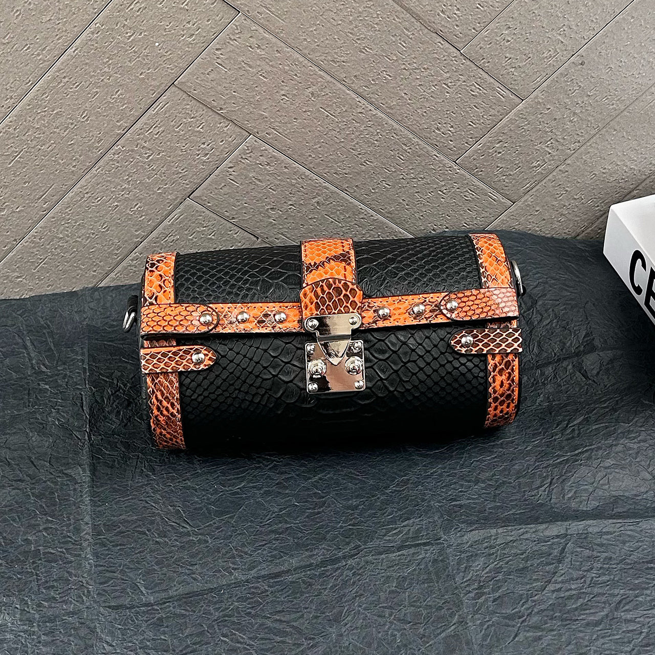 PD0787]Top grain cowhide python texture handbag women's