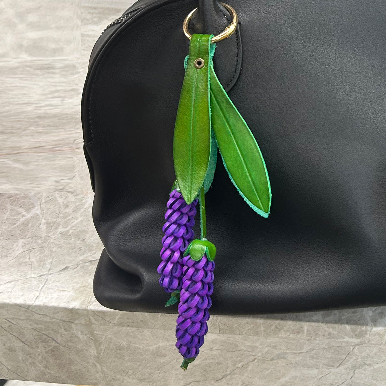 Handmade Premium Grain Leather Lavender-Shaped Bag Charm PZ0011