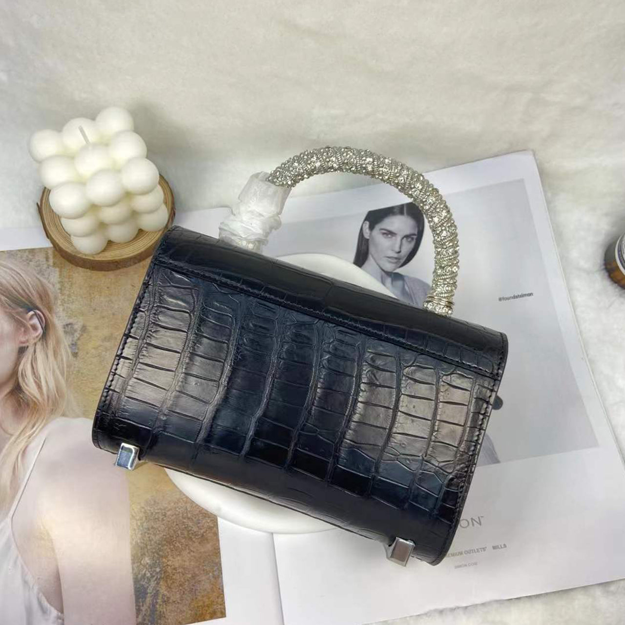 [PD1106] Premium Crocodile Leather Handheld Flap Bag PD1106