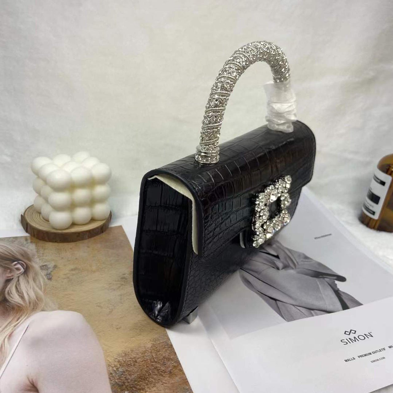 [PD1106] Premium Crocodile Leather Handheld Flap Bag PD1106