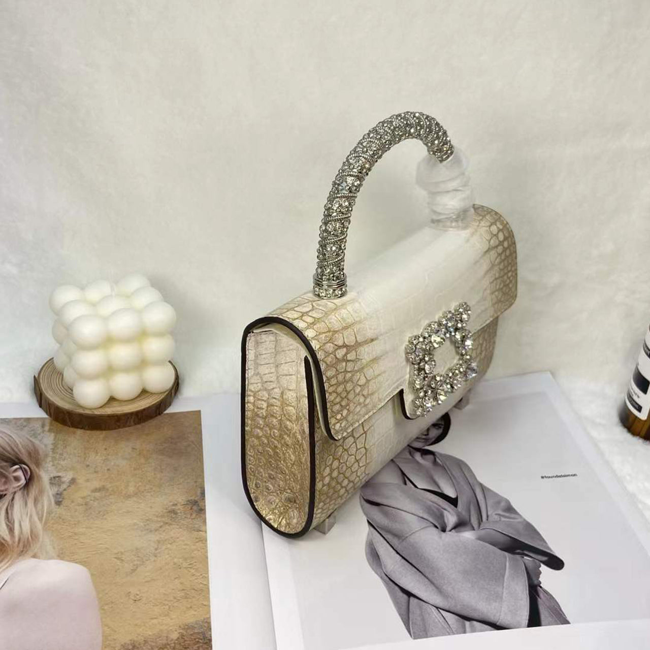 [PD1106] Premium Crocodile Leather Handheld Flap Bag PD1106