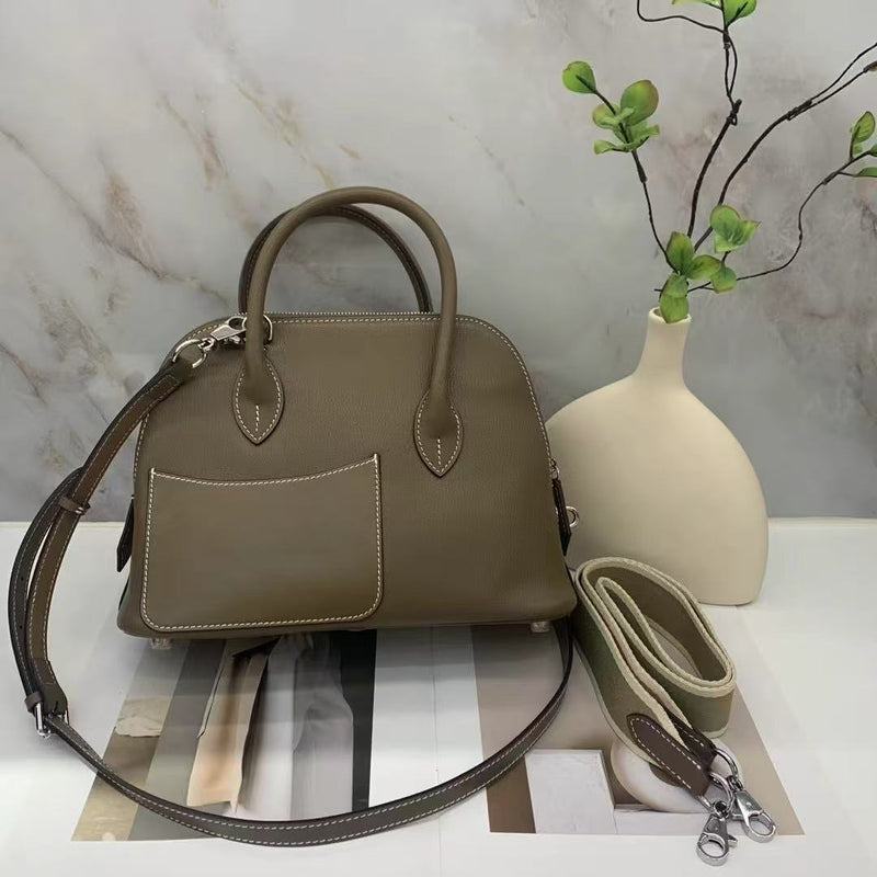 [PD0868]26cm top grain cowhide leather handbag bowling bag PD0868