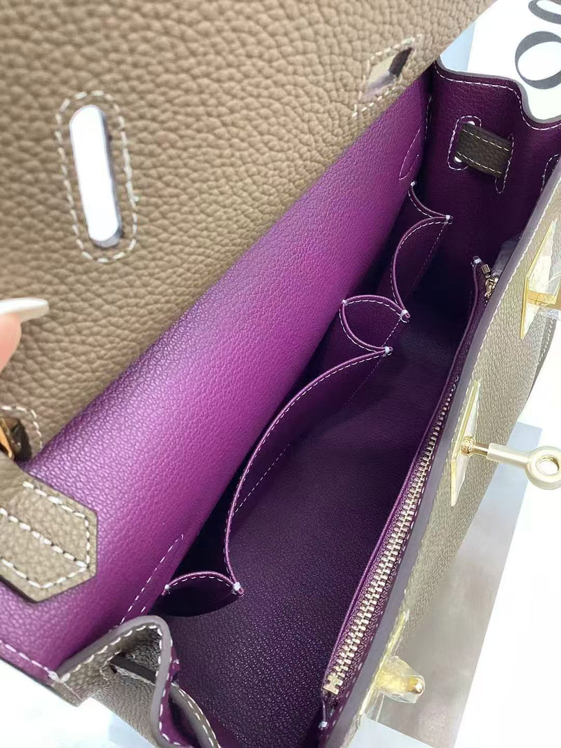 [PD0926] Premium Togo leather dual color sling bag shoulder bag unisex 23 cm and  27cm PD0926