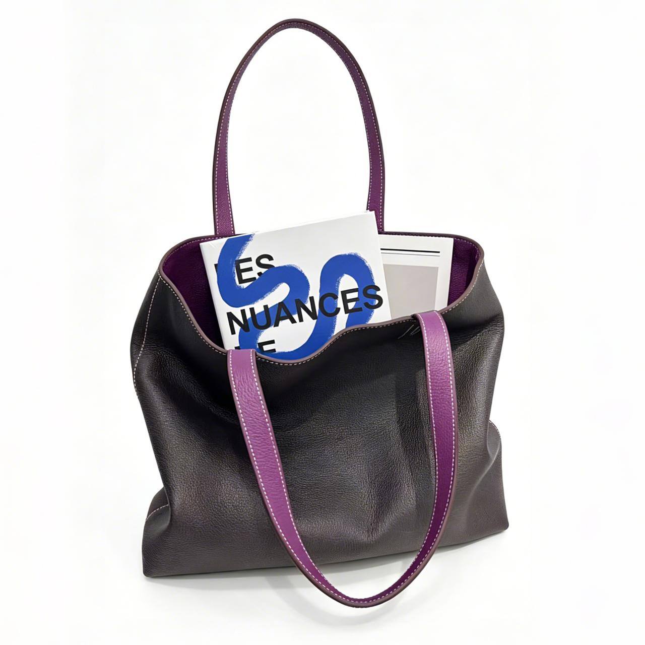 PD1095] 36cm Large Top-Grain Cowhide Leather Tote Bag, Double-Sided Shoulder Bag PD1095