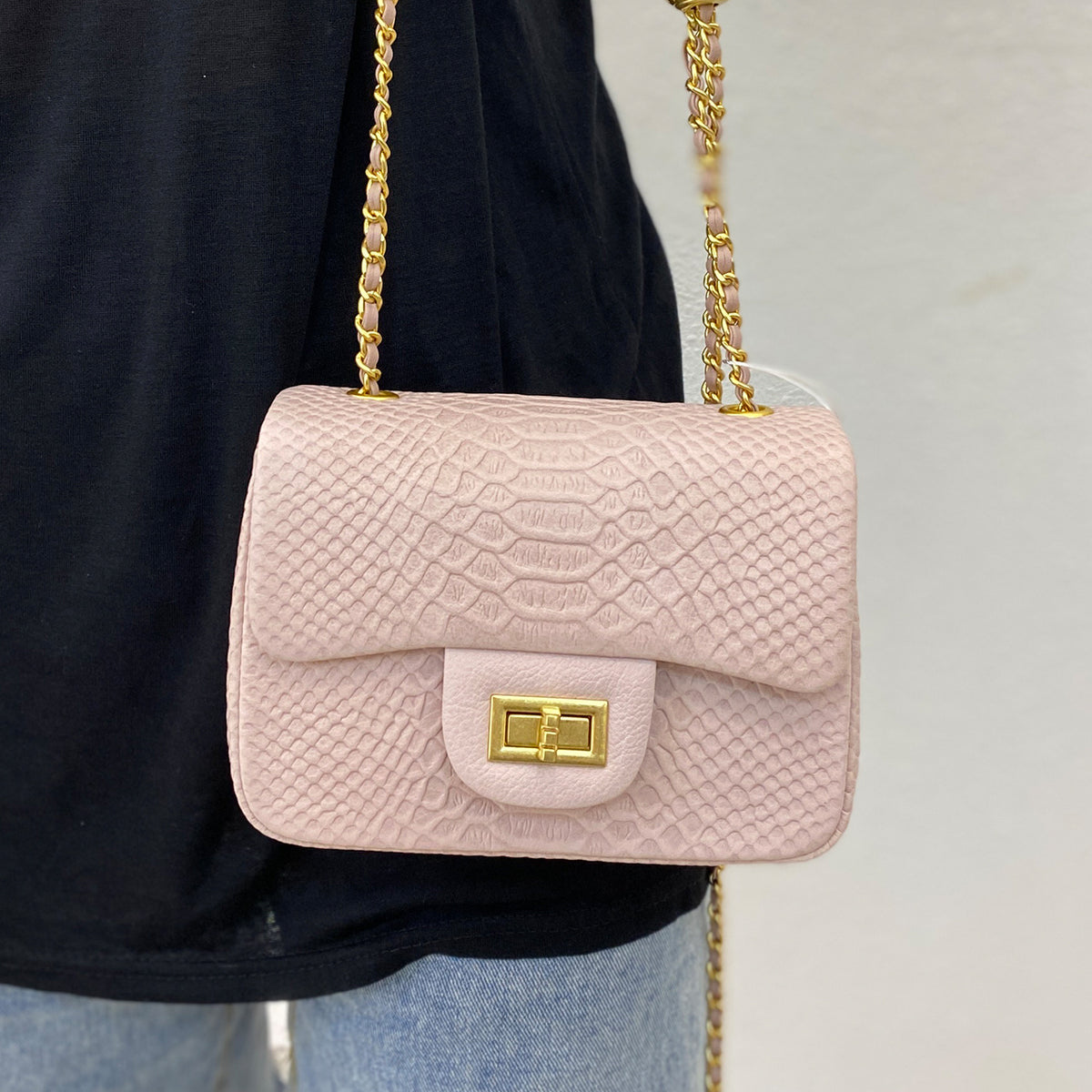 [PD0343 GOLD]20cm yak full grain leather python grain flap bag PD0343