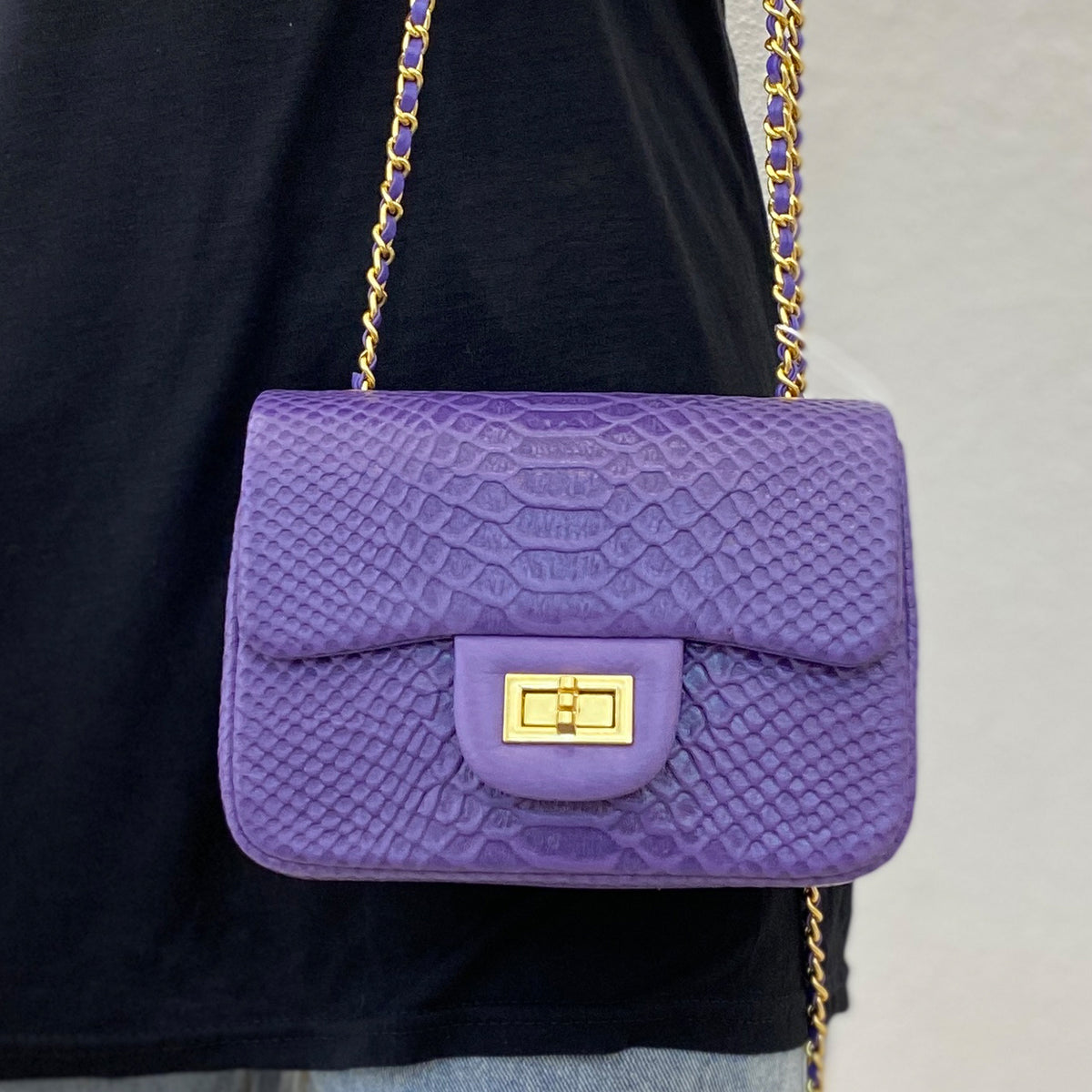 [PD0343 GOLD]20cm yak full grain leather python grain flap bag PD0343