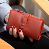 [PD0542] Top Grain Cowhide Leather Snap Button Section Women's Long Wallet PD0542