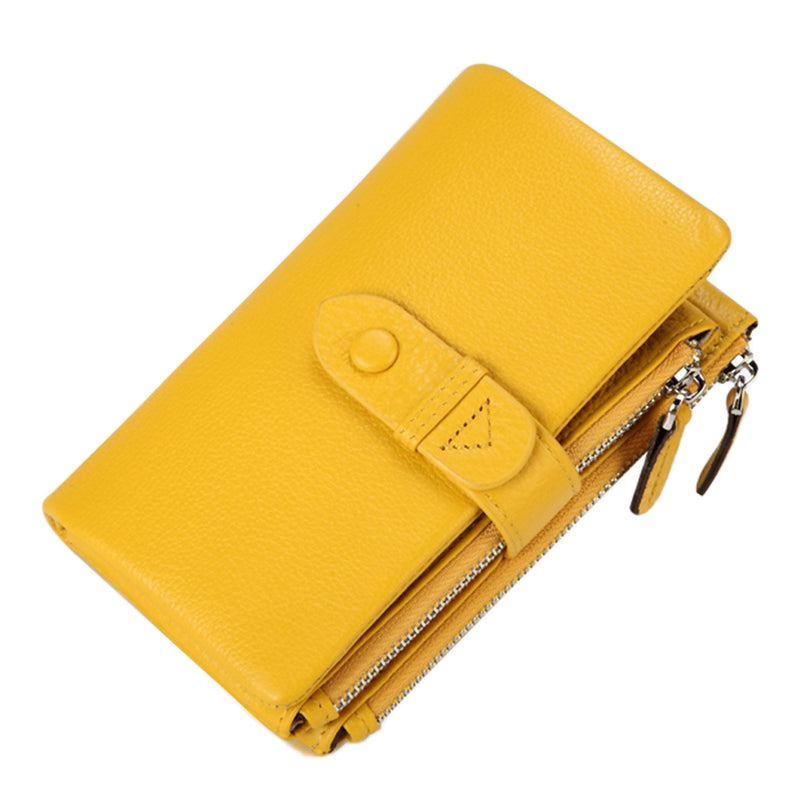 [PD0542] Top Grain Cowhide Leather Snap Button Section Women's Long Wallet PD0542