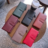 [PD0542] Top Grain Cowhide Leather Snap Button Section Women's Long Wallet PD0542