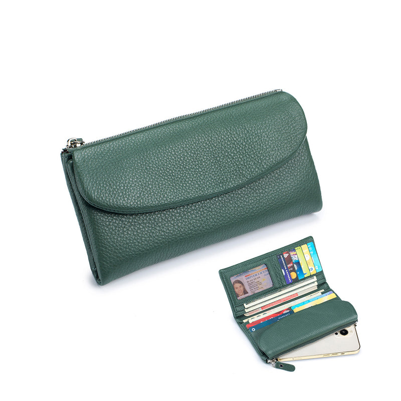 [PD0543] TTop grain cowhide leather magnetic closure women's folding wallet long wallet PD0543