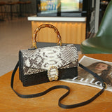 [PD0635] Python Leather Tote Women's Flap Bag Bamboo Handle Leather Bag PD0635