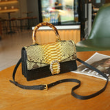 [PD0635] Python Leather Tote Women's Flap Bag Bamboo Handle Leather Bag PD0635