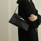 [PD0671] 27cm crocodile print flap underarm bag top grain leather shoulder bag PD0671