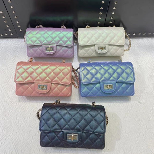 [PD0682] 20cm Mermaid colorful caviar head layer cowhide flap bag PD0682