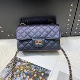 [PD0682] 20cm Mermaid colorful caviar head layer cowhide flap bag PD0682