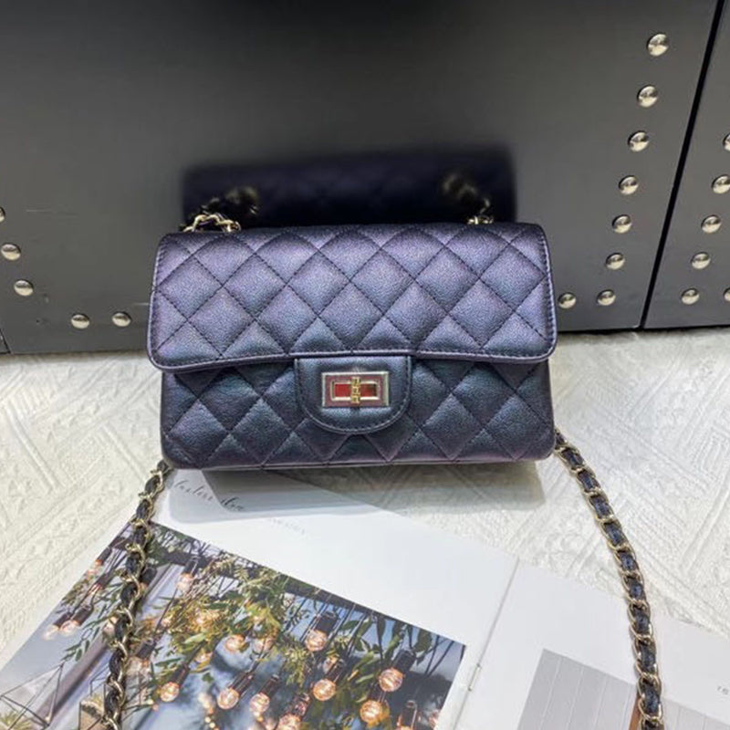 [PD0682] 20cm Mermaid colorful caviar head layer cowhide flap bag PD0682