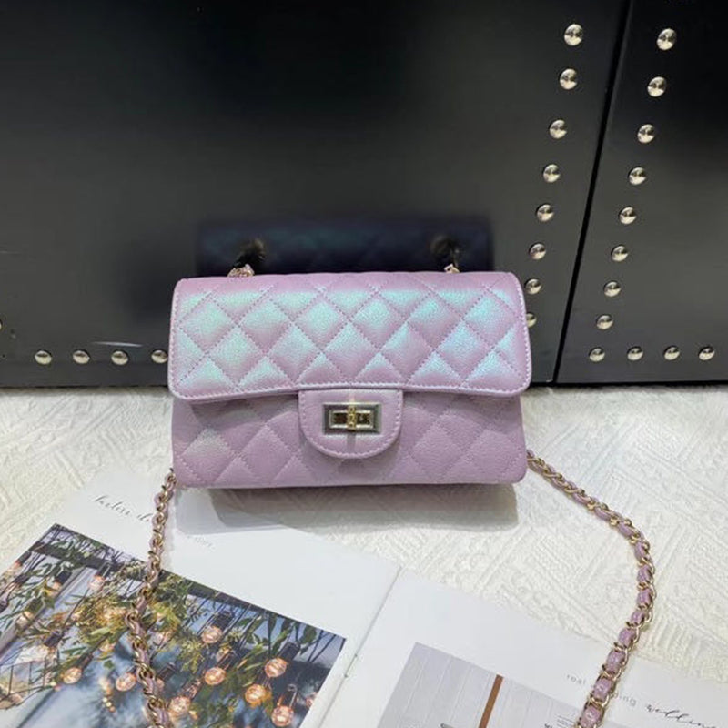 [PD0682] 20cm Mermaid colorful caviar head layer cowhide flap bag PD0682
