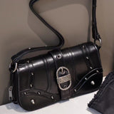 [PD0743]Premium Oil Waxed Leather Motorcycle-Inspired Flap Shoulder Bag Sling BagPD0743