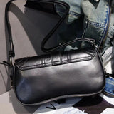 [PD0743]Premium Oil Waxed Leather Motorcycle-Inspired Flap Shoulder Bag Sling BagPD0743