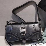 [PD0743]Premium Oil Waxed Leather Motorcycle-Inspired Flap Shoulder Bag Sling BagPD0743