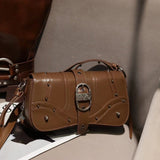 [PD0743]Premium Oil Waxed Leather Motorcycle-Inspired Flap Shoulder Bag Sling BagPD0743