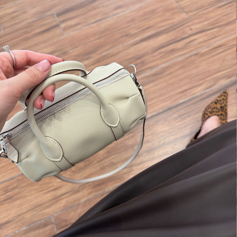 [PD0769]20cm Mini Pillow Bucket Bag - Premium Top-Grain Leather Handbag with Versatile Handles and Crossbody Strap PD0769