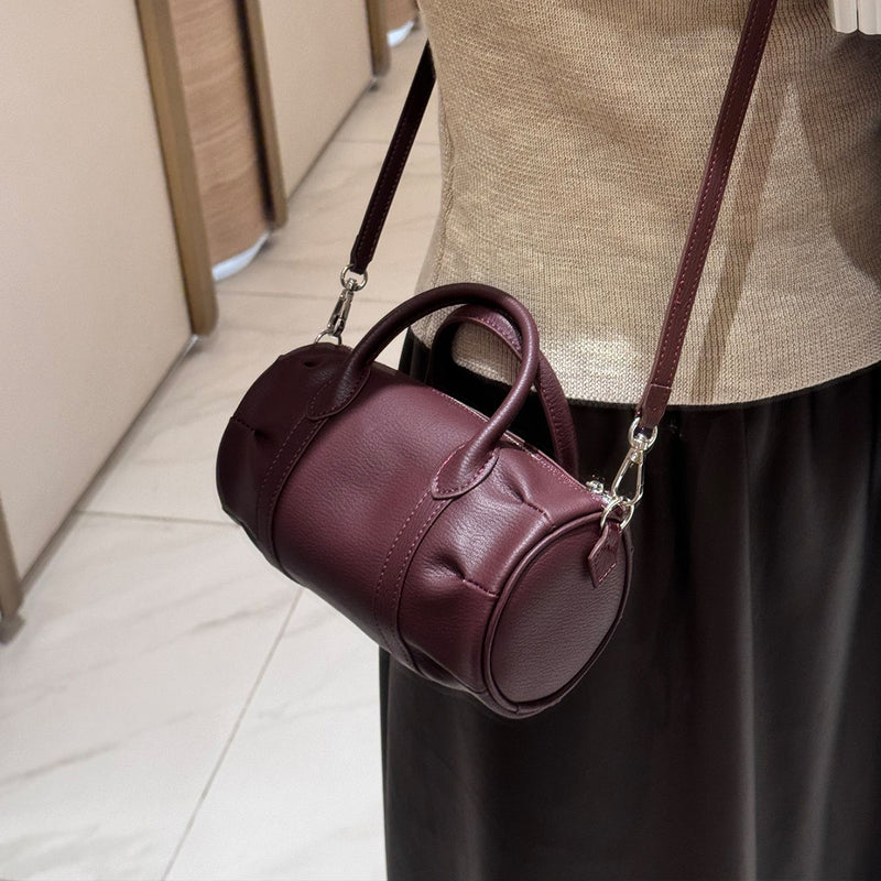 [PD0769]20cm Mini Pillow Bucket Bag - Premium Top-Grain Leather Handbag with Versatile Handles and Crossbody Strap PD0769