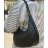 [PD0775] 29cm Italian full grain calfskin leather spacious underarm moon bag matte texture  with silver hardware PD0775