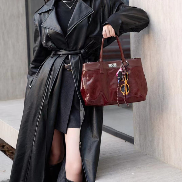 [PD0780] 31cm large cowhide handbag women's shoulder bag oil waxed leather tote bag PD0780