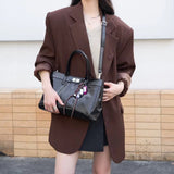 [PD0780] 31cm large cowhide handbag women's shoulder bag oil waxed leather tote bag PD0780