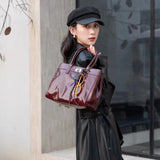 [PD0780] 31cm large cowhide handbag women's shoulder bag oil waxed leather tote bag PD0780