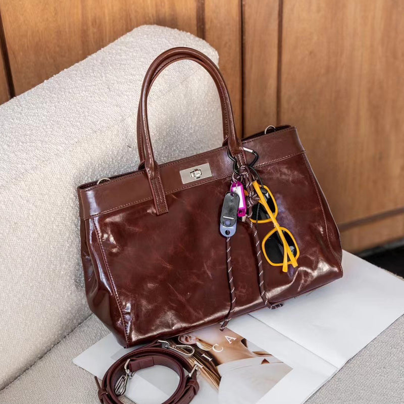 [PD0780] 31cm large cowhide handbag women's shoulder bag oil waxed leather tote bag PD0780