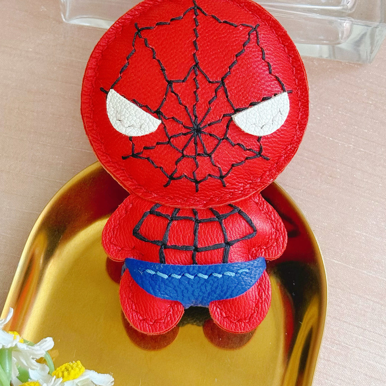 [PD0871]Handmade Top Grain Vegetable Tanned Cowhide Rose Bag Pendant PD0871