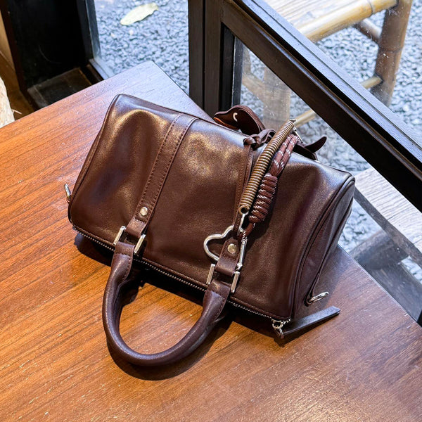 [PD0783] Vegetable Tanned Leather Vintage Style Cowhide Boston Bag Women's Handbag Crossbody Bag PD0783