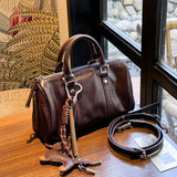 [PD0783] Vegetable Tanned Leather Vintage Style Cowhide Boston Bag Women's Handbag Crossbody Bag PD0783