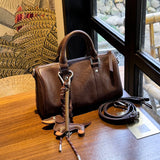 [PD0783] Vegetable Tanned Leather Vintage Style Cowhide Boston Bag Women's Handbag Crossbody Bag PD0783