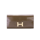 [PD0784] Top Grain Cowhide Crocodile Print Long Flap Wallet PD0784