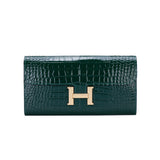 [PD0784] Top Grain Cowhide Crocodile Print Long Flap Wallet PD0784