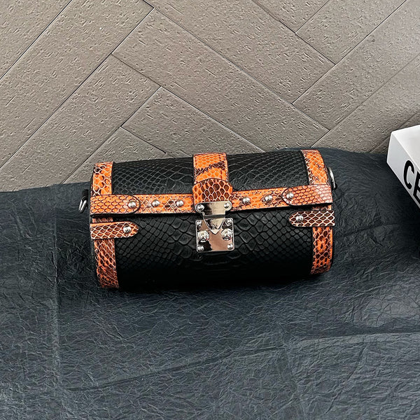 [PD0787]Top grain cowhide python texture handbag women's crossbody bag cylinder bag slingbag PD0787