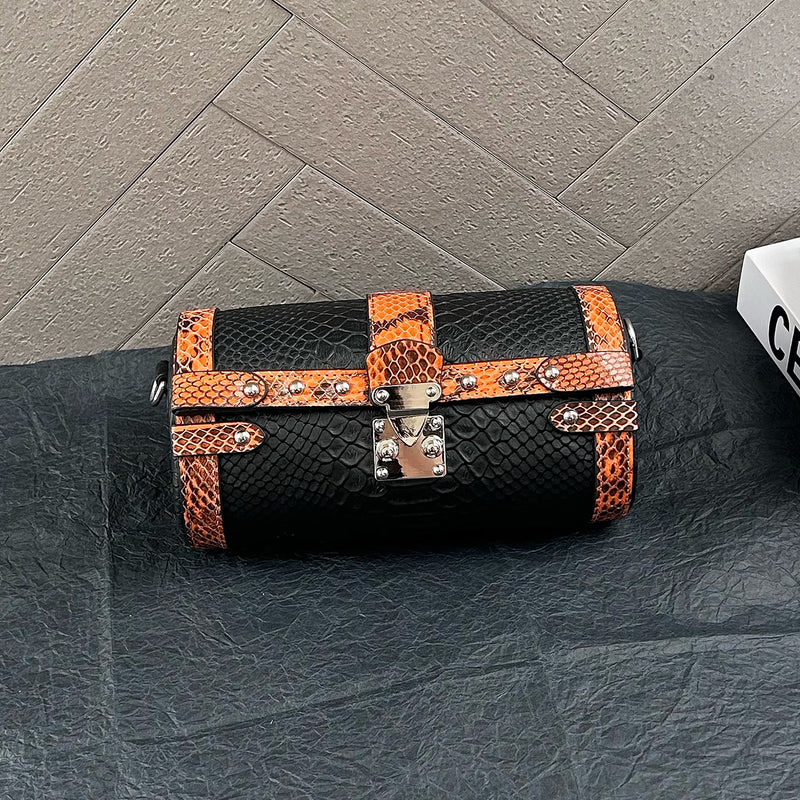 [PD0787]Top grain cowhide python texture handbag women's crossbody bag cylinder bag slingbag PD0787