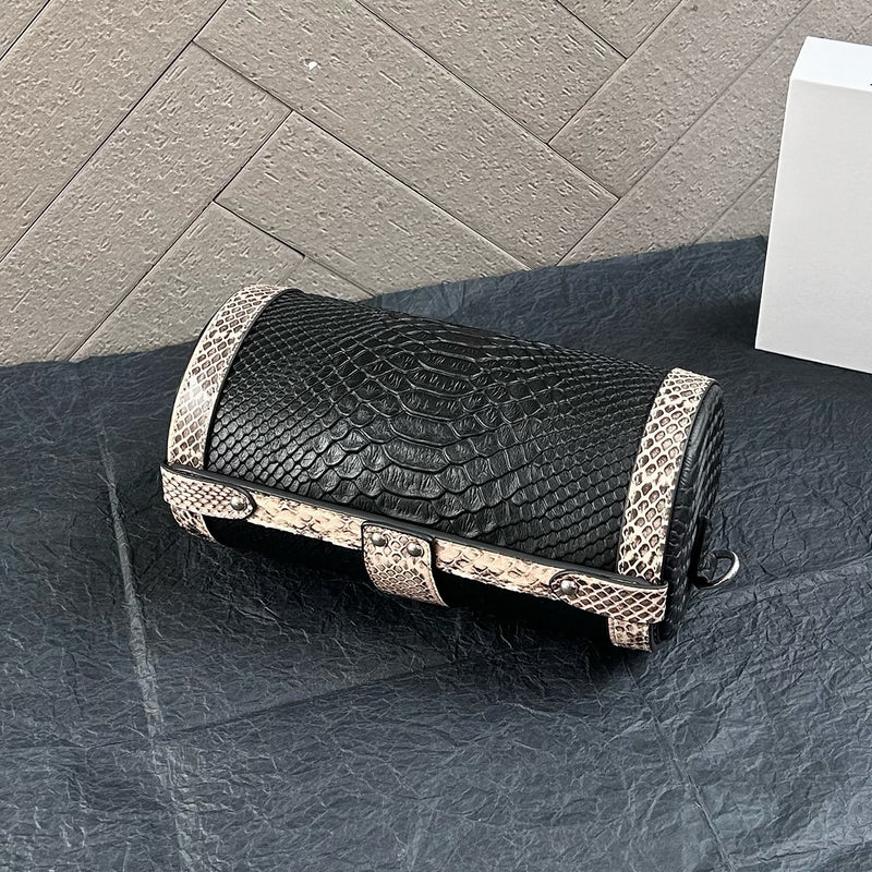 [PD0787]Top grain cowhide python texture handbag women's crossbody bag cylinder bag slingbag PD0787