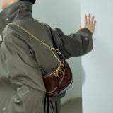 [PD0789]Soft Cowhide Leather Half-Moon Bag with Gold Chain AccentPD0789