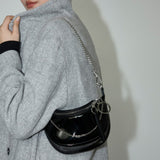 [PD0789]Soft Cowhide Leather Half-Moon Bag with Gold Chain AccentPD0789