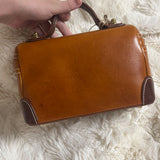 [PD0810] Sunset Yellow Vegetable-Tanned Cowhide Leather Lunchbox Bag - Durable Handcrafted Design PD0810