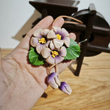 [PD0850] Handmade flower bag charm in vegetable tanned cowhide leather PD0850