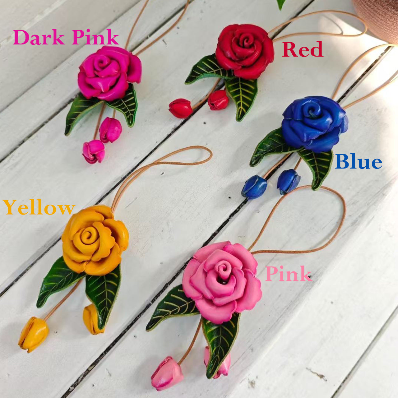 [PD0871]Handmade Top Grain Vegetable Tanned Cowhide Rose Bag Pendant PD0871