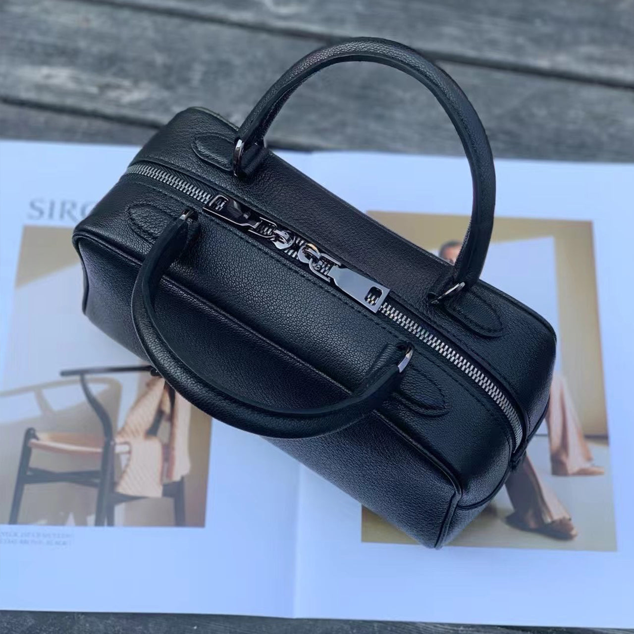 [PD0901] Top grain Deer embossed lambskin noble Boston spacious 23cm PD0901