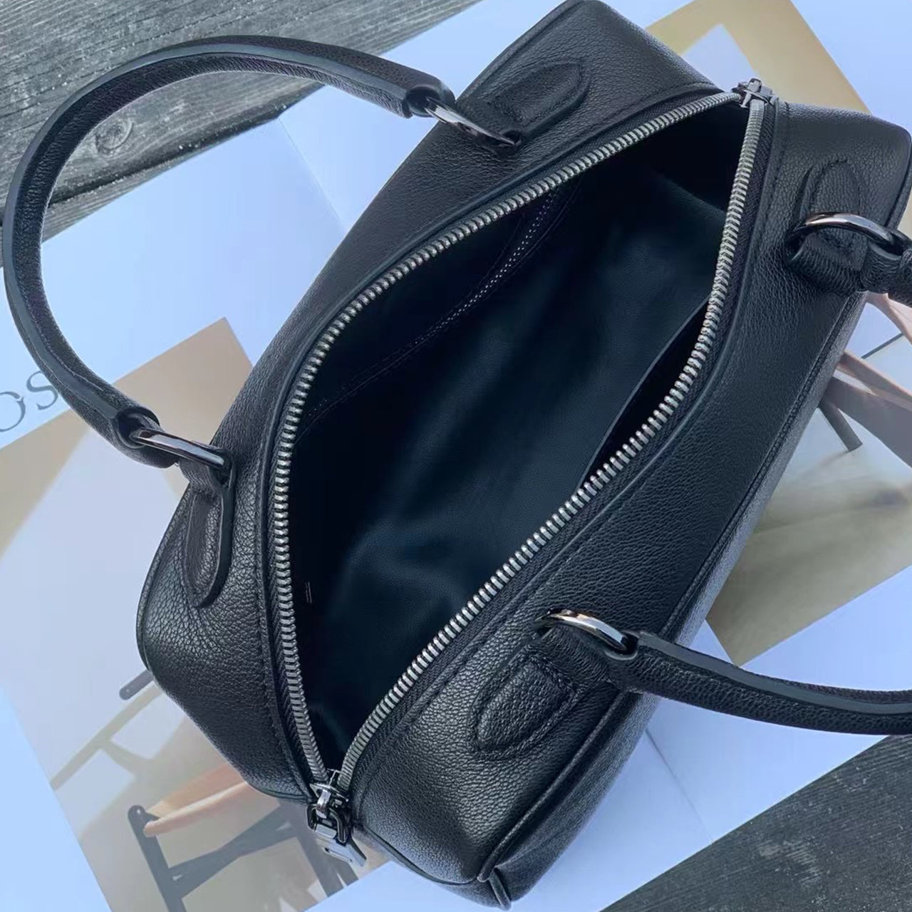 [PD0901] Top grain Deer embossed lambskin noble Boston spacious 23cm PD0901