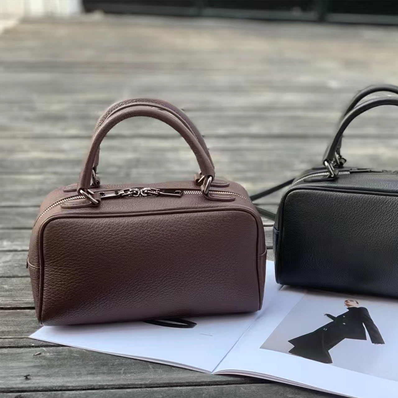 [PD0901] Top grain Deer embossed lambskin noble Boston spacious 23cm PD0901