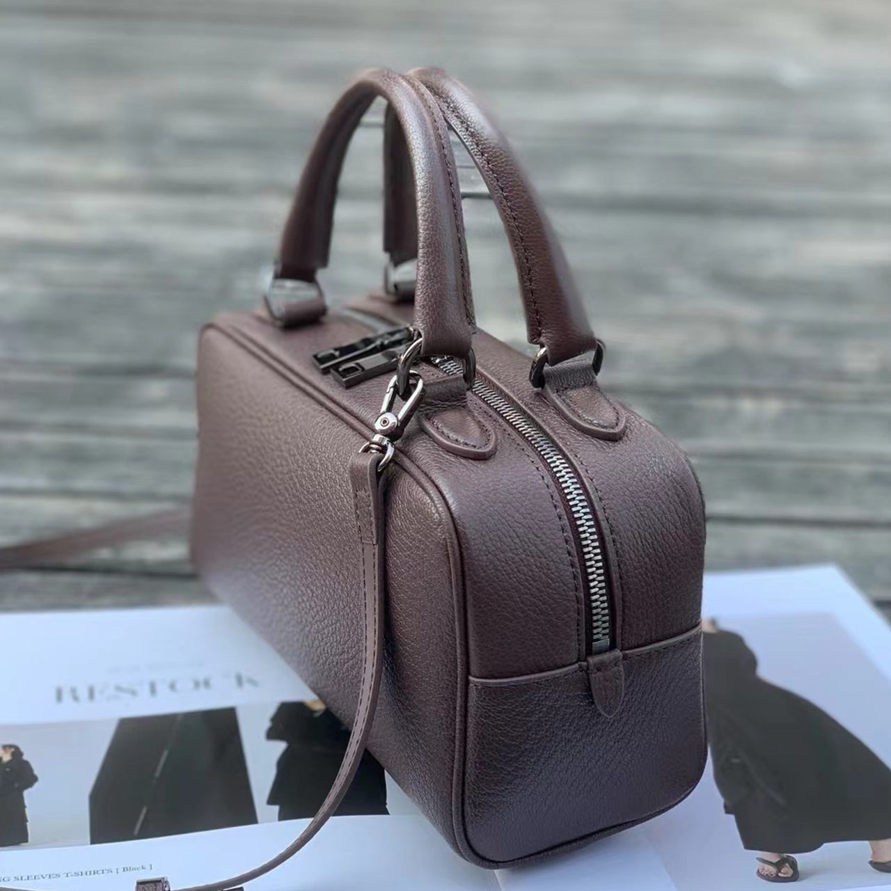 [PD0901] Top grain Deer embossed lambskin noble Boston spacious 23cm PD0901